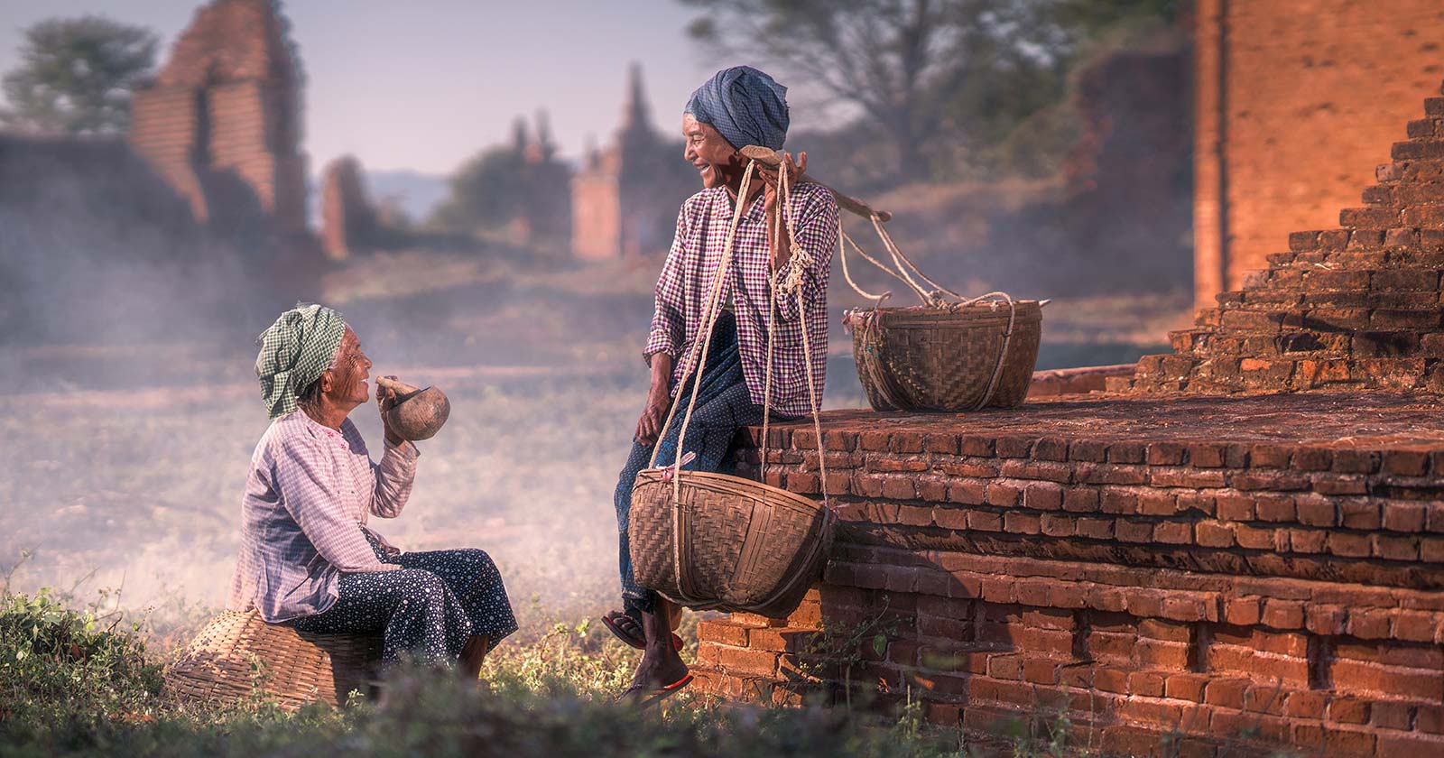 Women talking in field